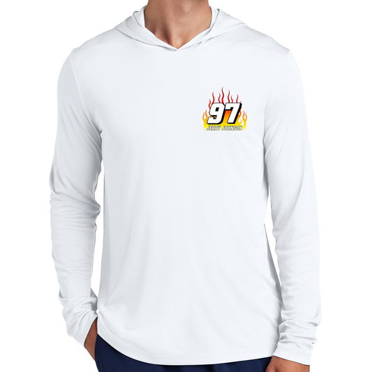 NEW! White Long Sleeve Hooded Flame Shirt – SPF 30 Protection